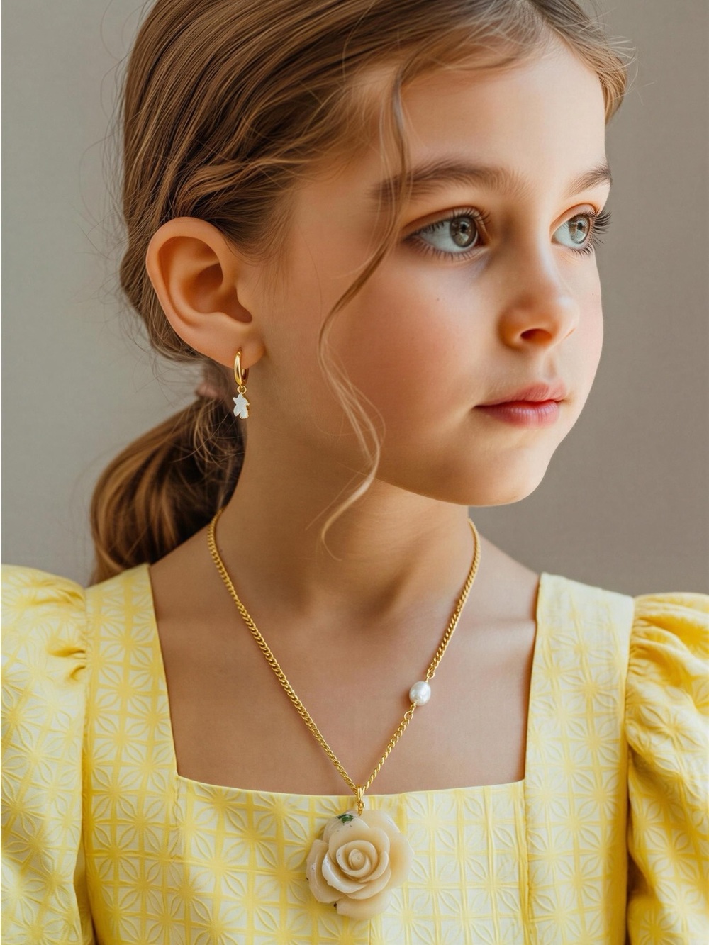 Kids Gold Rose Pendant Necklace in Cream - Unbranded